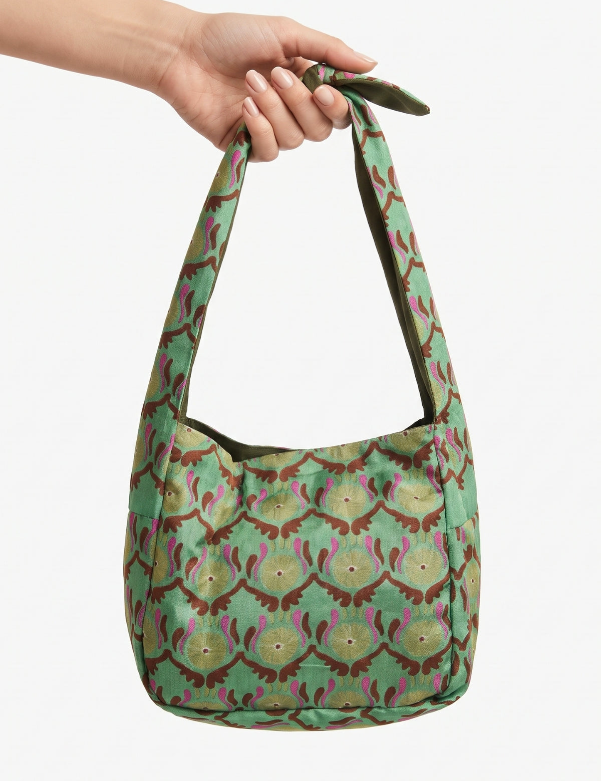 Borsa Bobby in seta - Jaipur verde, tenuta a mano | Da Simo