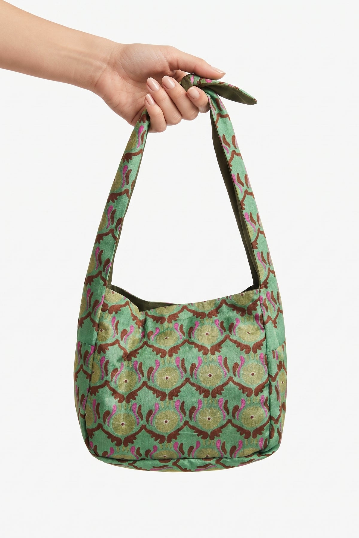 Borsa Bobby in seta - Jaipur verde, tenuta a mano | Da Simo