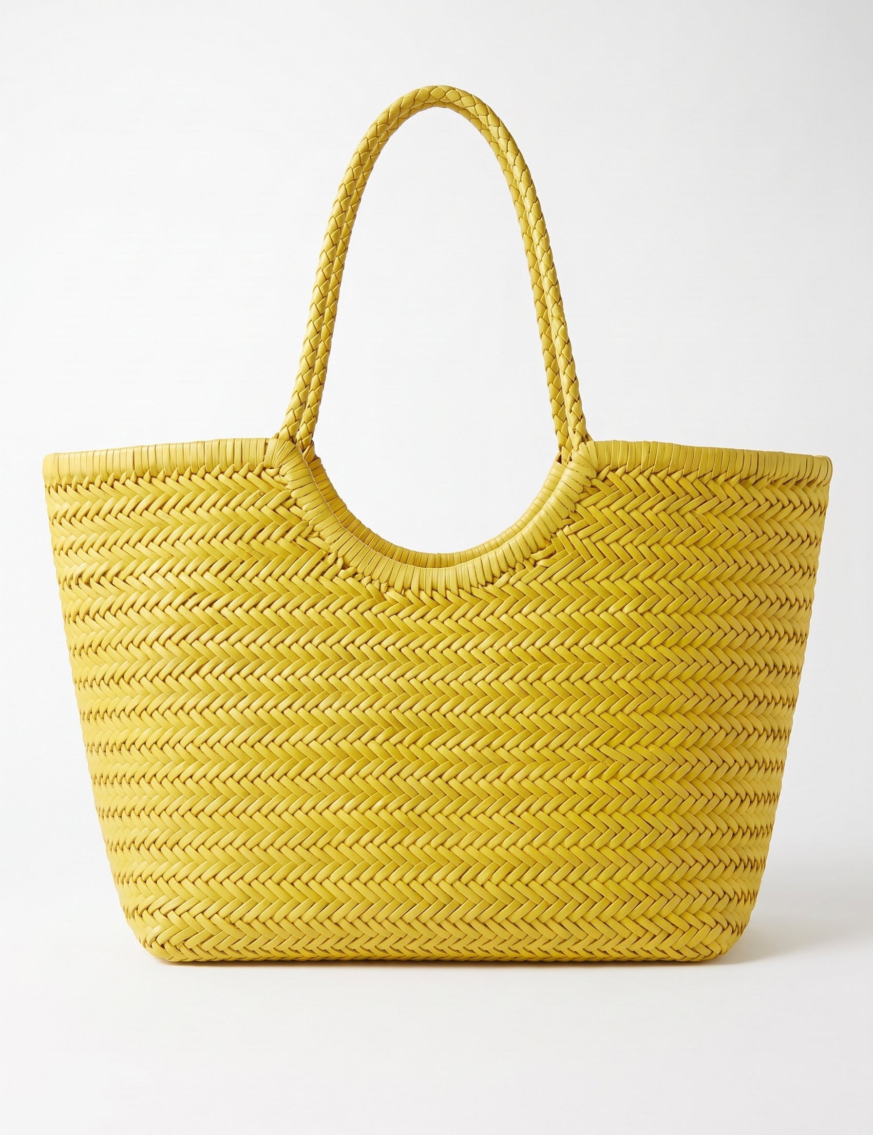 Borsa Paloma grande in cuoio lavato e intrecciato - Giallo | Da Simo