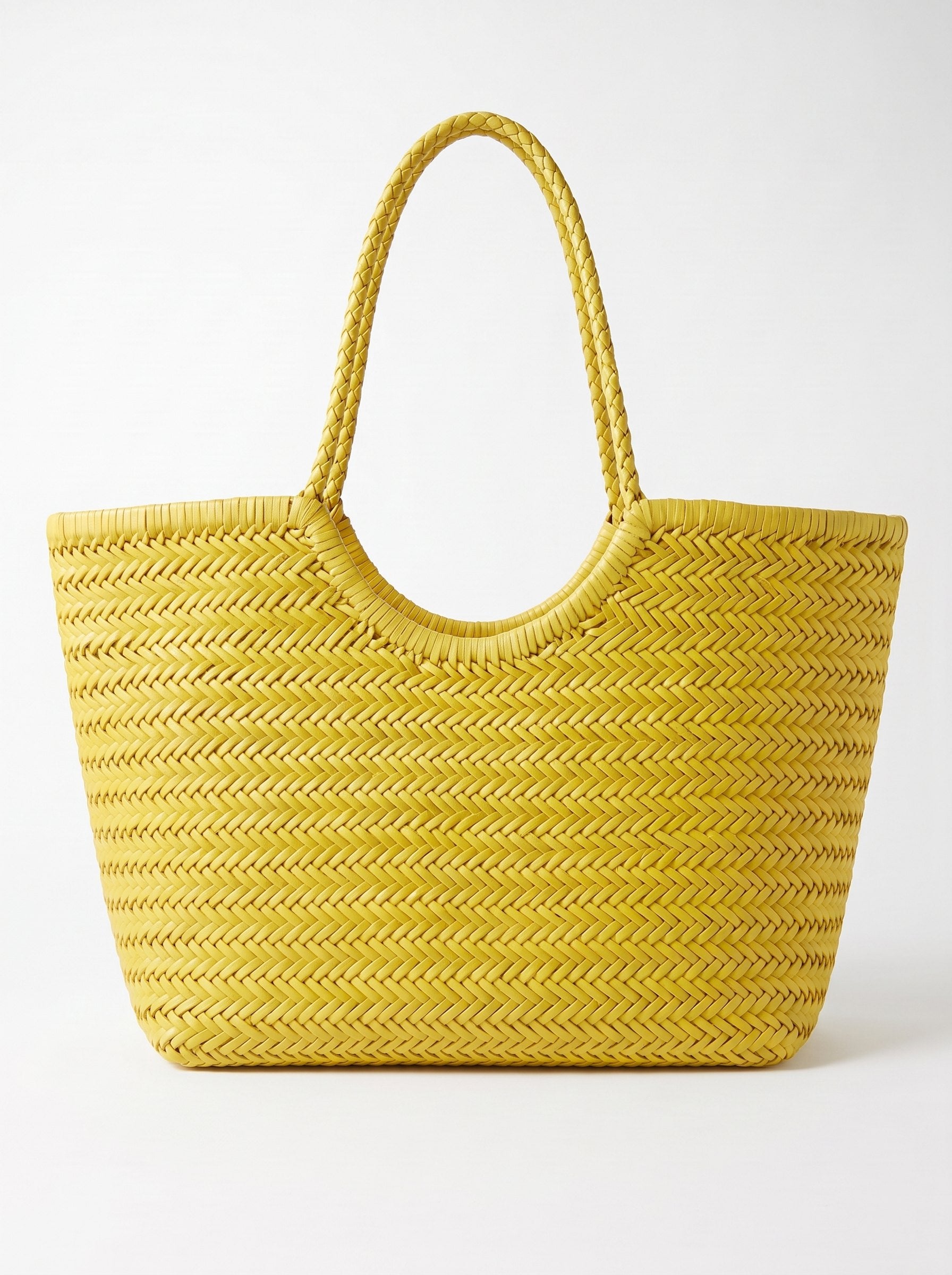 Borsa Paloma grande in cuoio lavato e intrecciato - Giallo | Da Simo