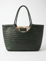 Borsa Paloma grande in cuoio lavato e intrecciato - Verde scuro | Da Simo