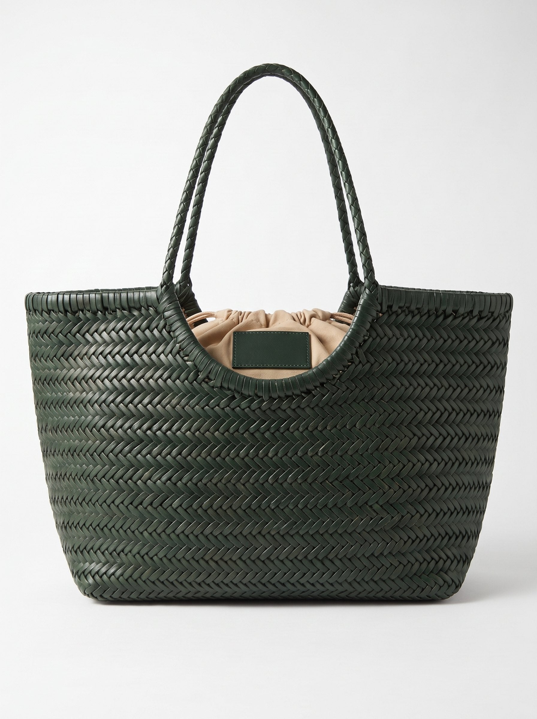 Borsa Paloma grande in cuoio lavato e intrecciato - Verde scuro | Da Simo
