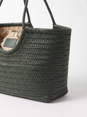 Borsa Paloma grande in cuoio lavato e intrecciato - Verde scuro | Da Simo