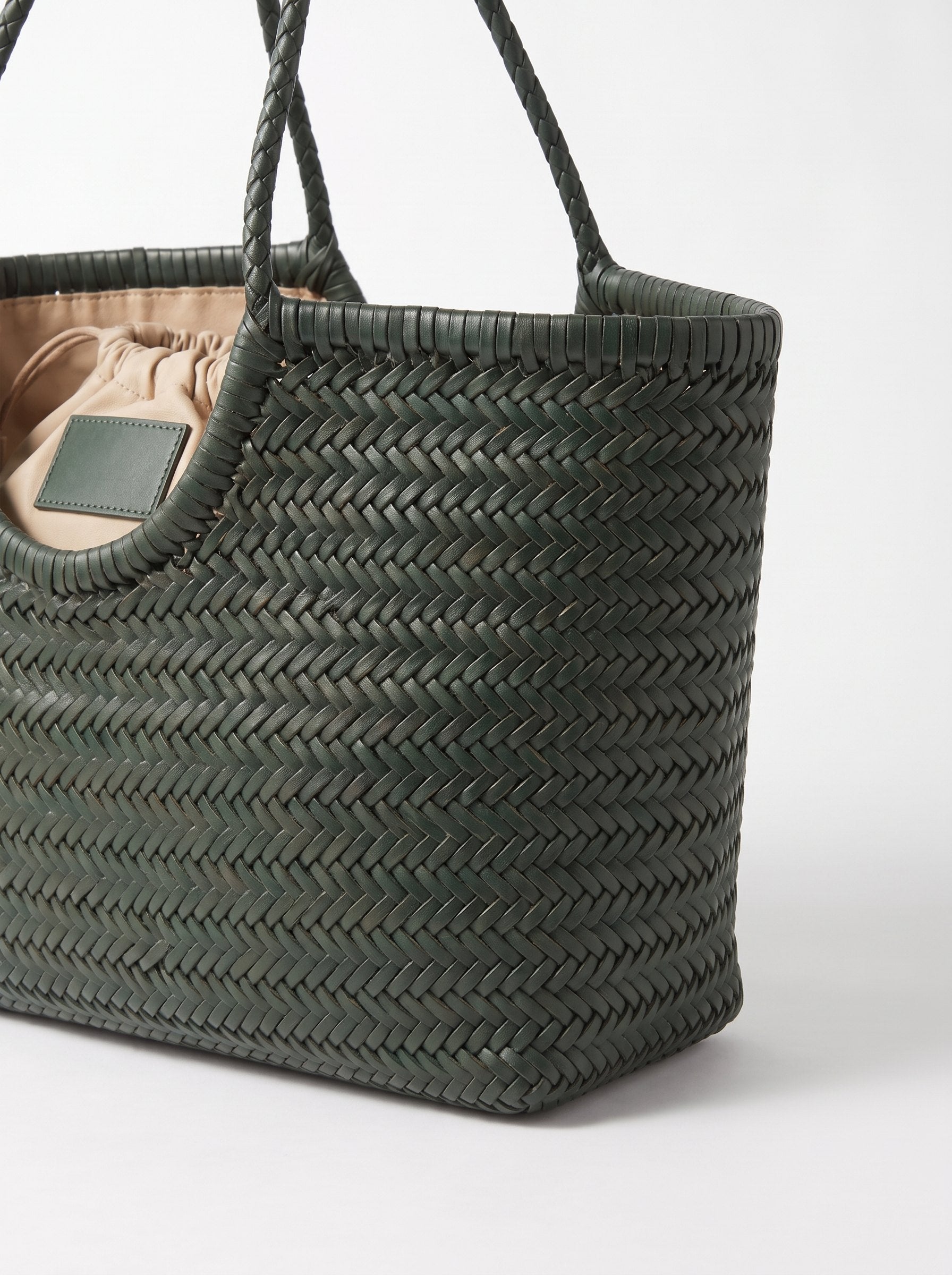 Borsa Paloma grande in cuoio lavato e intrecciato - Verde scuro | Da Simo
