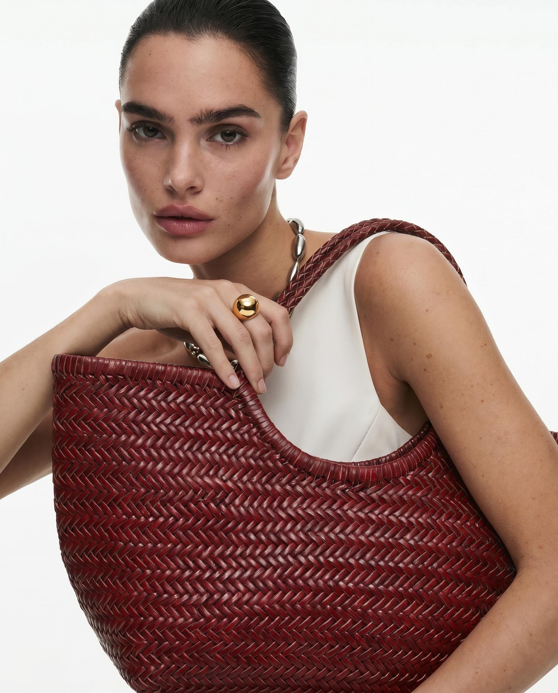 Borsa Paloma grande in cuoio lavato e intrecciato - Bordeaux | Da Simo