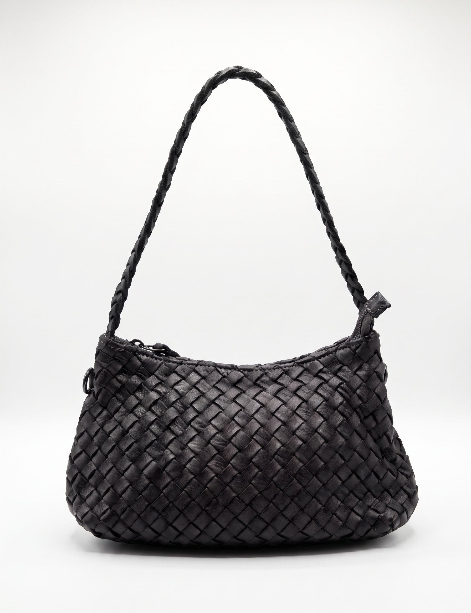 Borsa Trilly in cuoio lavato e intrecciato - Nero | Da Simo
