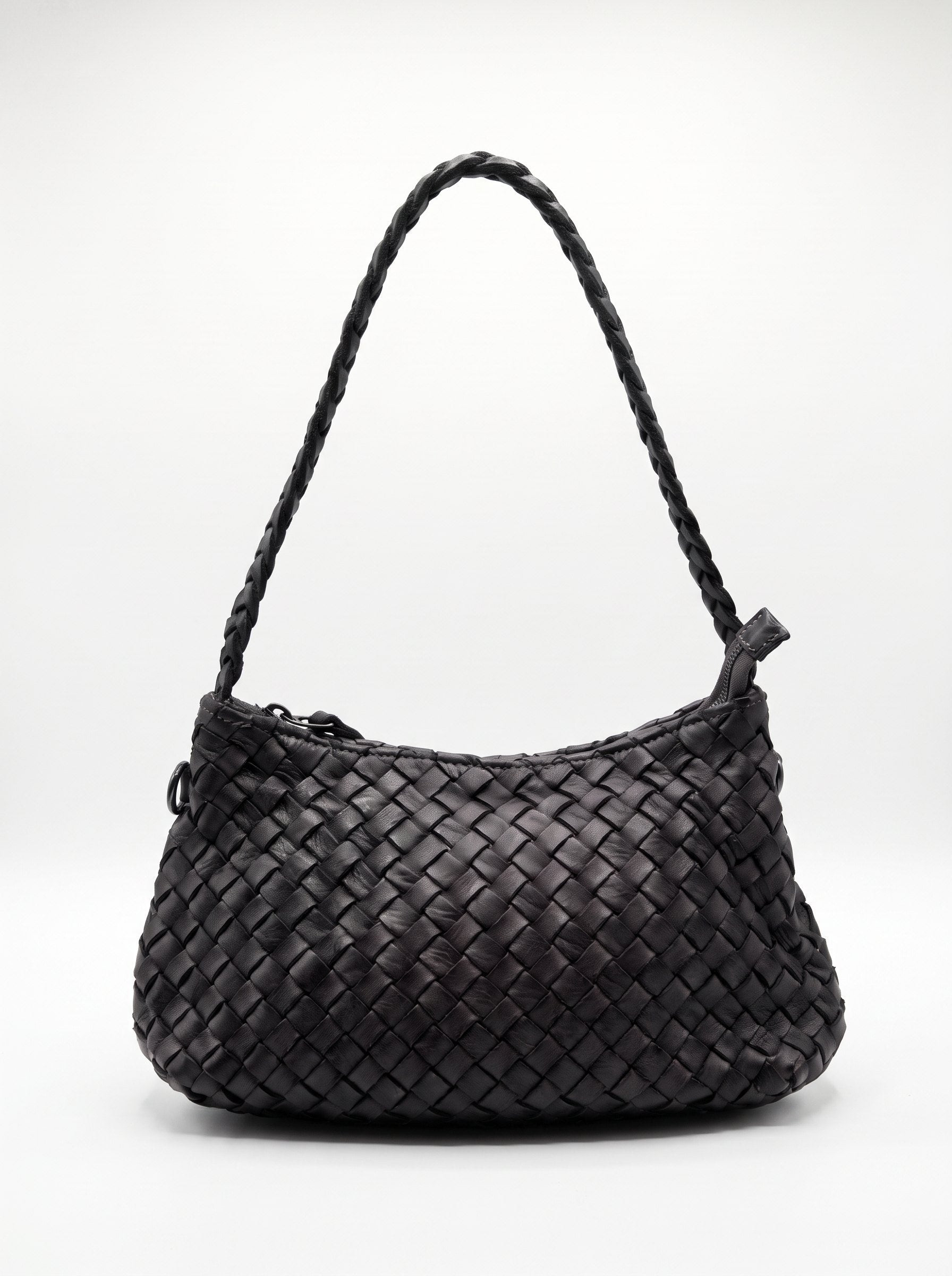 Borsa Trilly in cuoio lavato e intrecciato - Nero | Da Simo