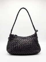 BORSA TRILLY IN CUOIO LAVATO E INTRECCIATO - NERO