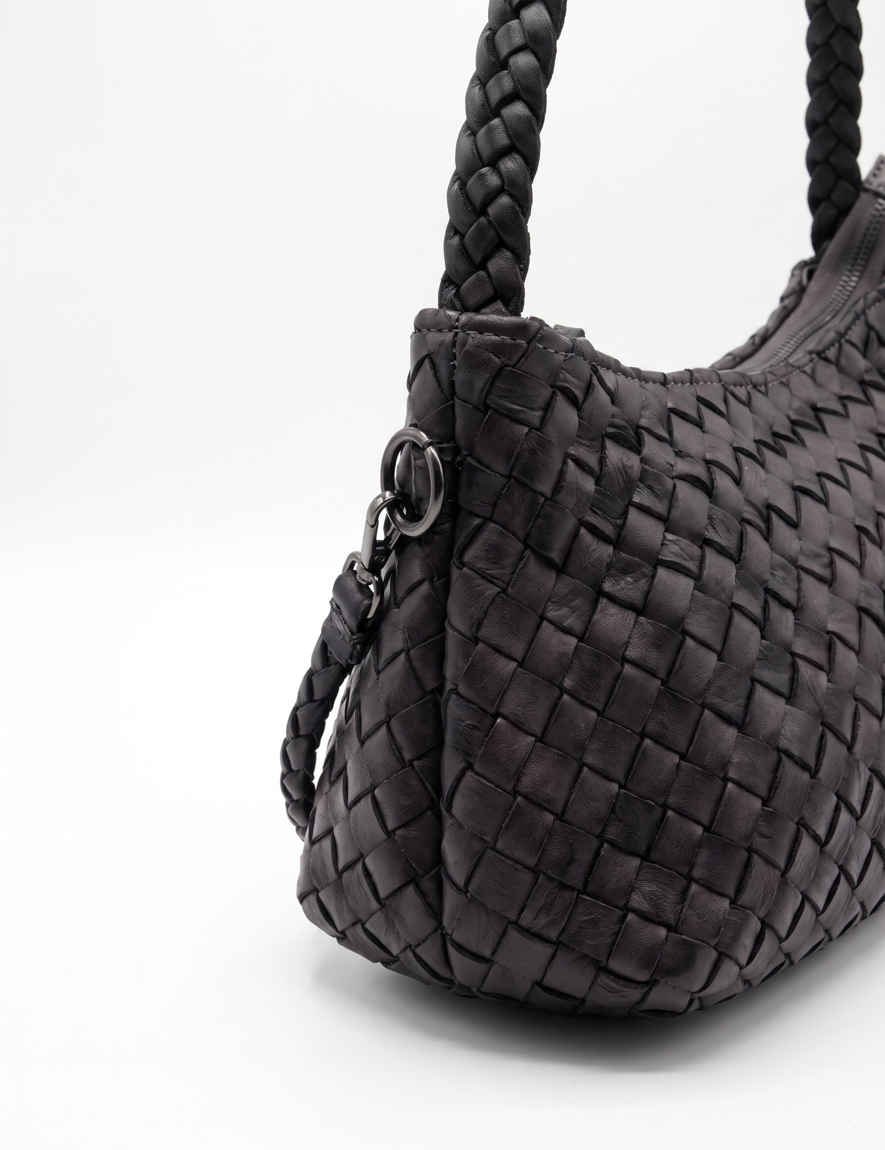Borsa Trilly in cuoio lavato e intrecciato - Nero | Da Simo