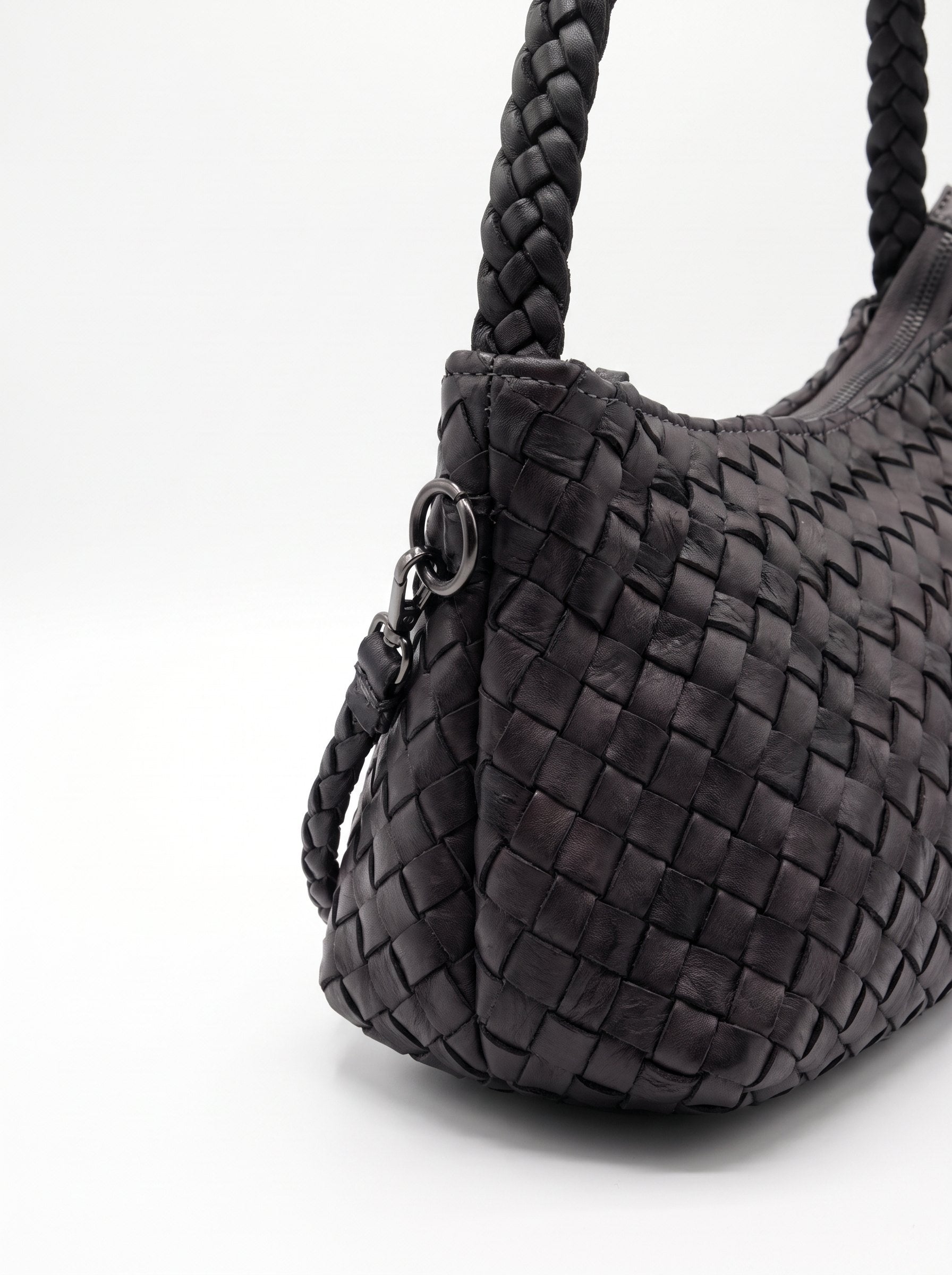 Borsa Trilly in cuoio lavato e intrecciato - Nero | Da Simo