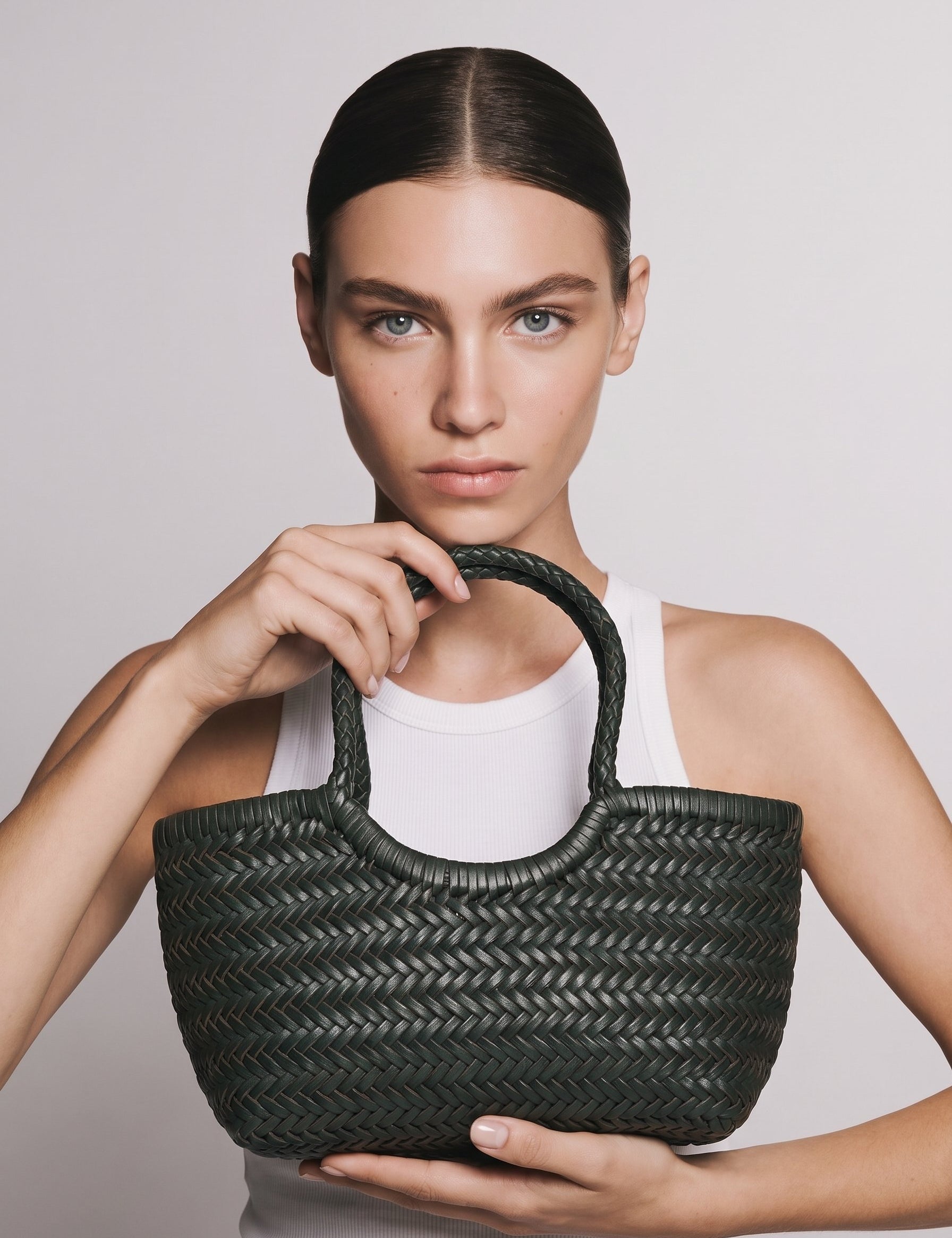 Borsa Paloma piccola in cuoio lavato e intrecciato - Verde scuro | Da Simo