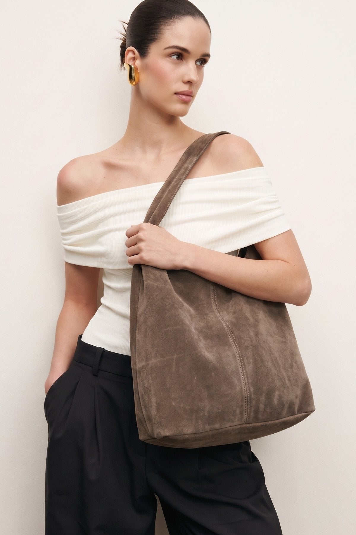 Borsa Sara in camoscio - Taupe | Da Simo