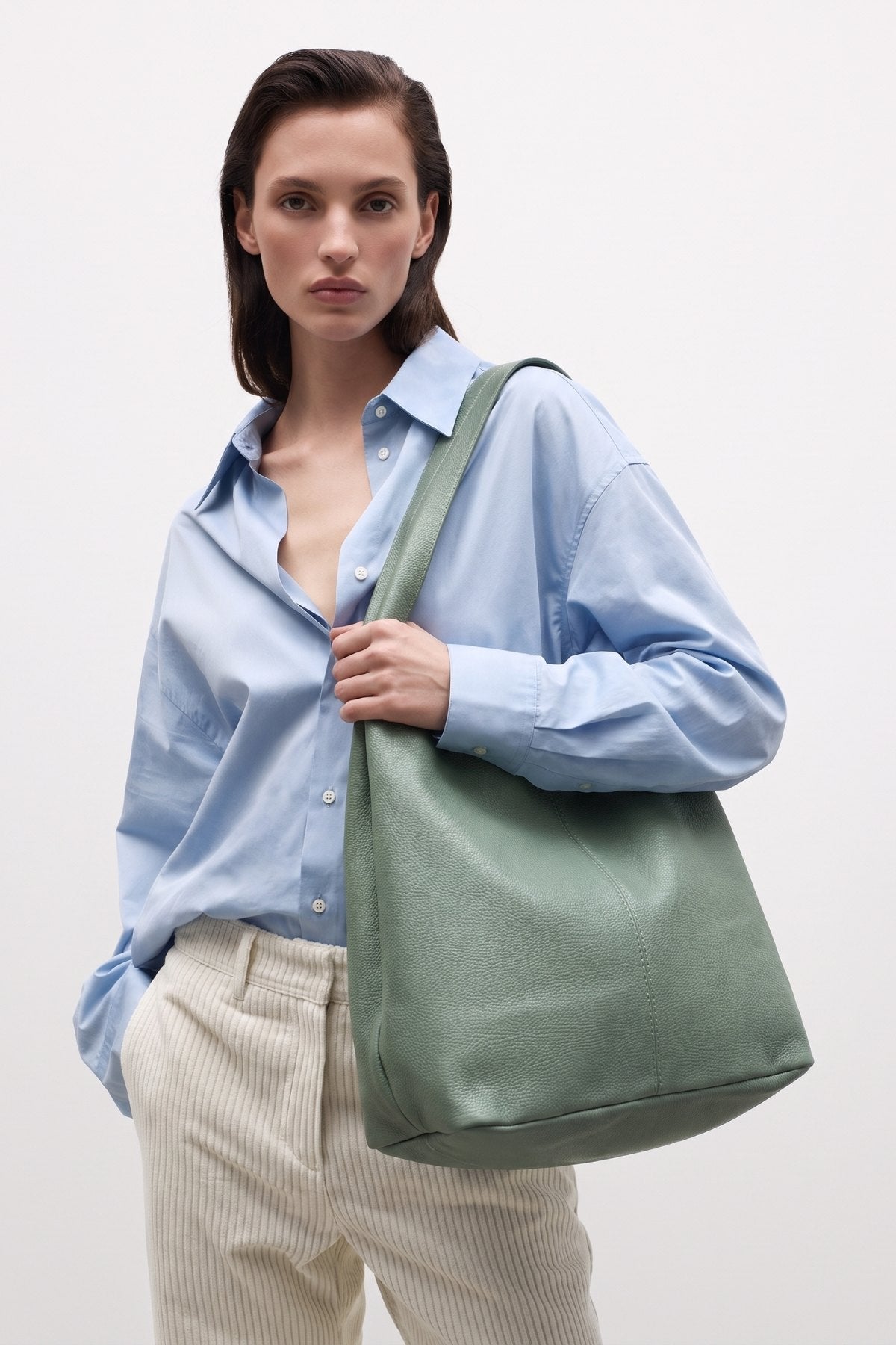 Shopper Sara in vitello - Verde salvia | Da Simo